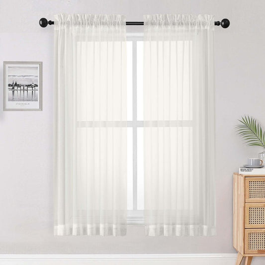 OWENIE Sheer Ivory Curtains, Sheer Curtains 63 inch Length 2 Panels Set, Rod Pocket Voile Fimly Sheer Drapes for Living Room Bedroom, 2pcs, Ivory, Each 59" W x 63" L