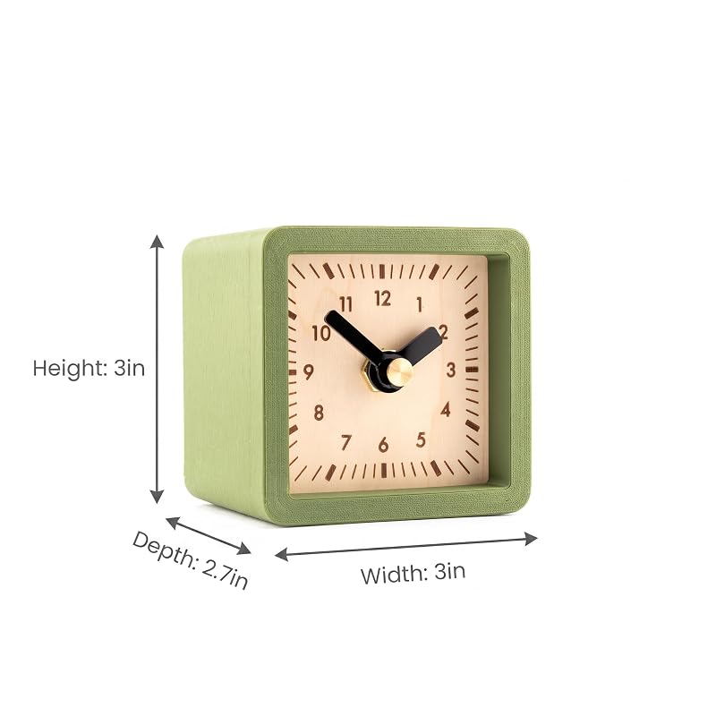 Dark Olive Cube Desk Clock - 3x3 Inch Silent Non-Ticking, Battery Powered