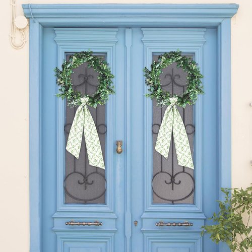 JarThenaAMCS Wreath Sash - Spring Green Floral Garland Ribbon Bow | 55.1 x 5.1 Inch Home Decor