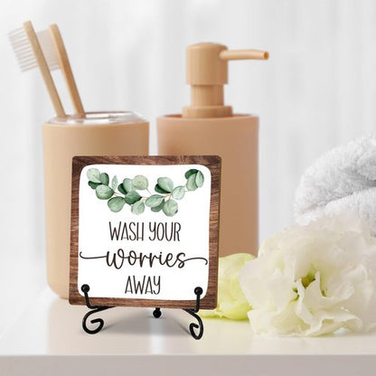 5" Bathroom Decor, Wash Your Worries Away Sign, Funny Bathroom Laundry Room Decor, Bathroom Guest Bathroom Decoration, Funny Toilet Washroom Plaque Sign Decor-A06