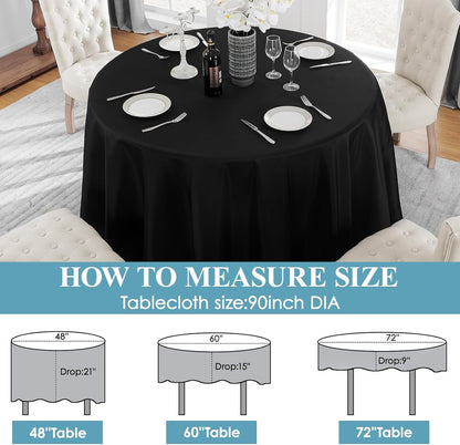 VidaFete Round Tablecloth - 90-Inch Stain Resistant Polyester Cover for Dining & Events | Black
