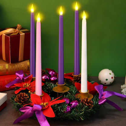 Skiennix 11-Inch Christmas Advent Wreath - 5 Flameless Taper Candles with Pine Cones & Poinsettias