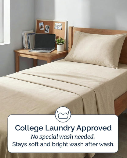 Skiennix Twin XL Sheet Set - Comfy Cooling 3-Piece Bedding - Luxury Hotel Quality - Deep Pockets, Wrinkle-Free, Beige