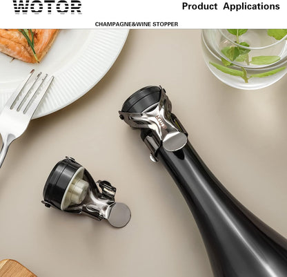 WOTOR Champagne&Wine Bottle Stoppers Stainless Steel with Food Grade Silicone, Leak Proof Keep Fresh Reusable Saver, Cork Suitable for Wine, Champagne, Cava, Prosecco and Sparkling (12 Pack Black）