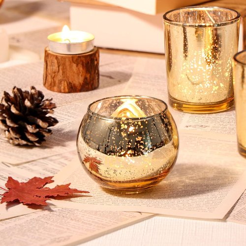 DEVI 48PCS Gold Votive Candle Holders - Elegant Mercury Glass for Weddings & Parties | Perfect for Tea Lights & Centerpieces
