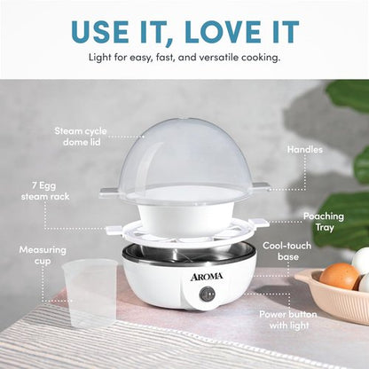 AROMA® Electric Egg Cooker - Easy Steaming & Poaching | XL Capacity for 7 Eggs