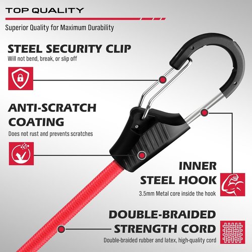 Heavy Duty Bungee Cords - 129 PCS Rubber Elastic Ropes with Hooks & Clips - 18" to 40" Sizes