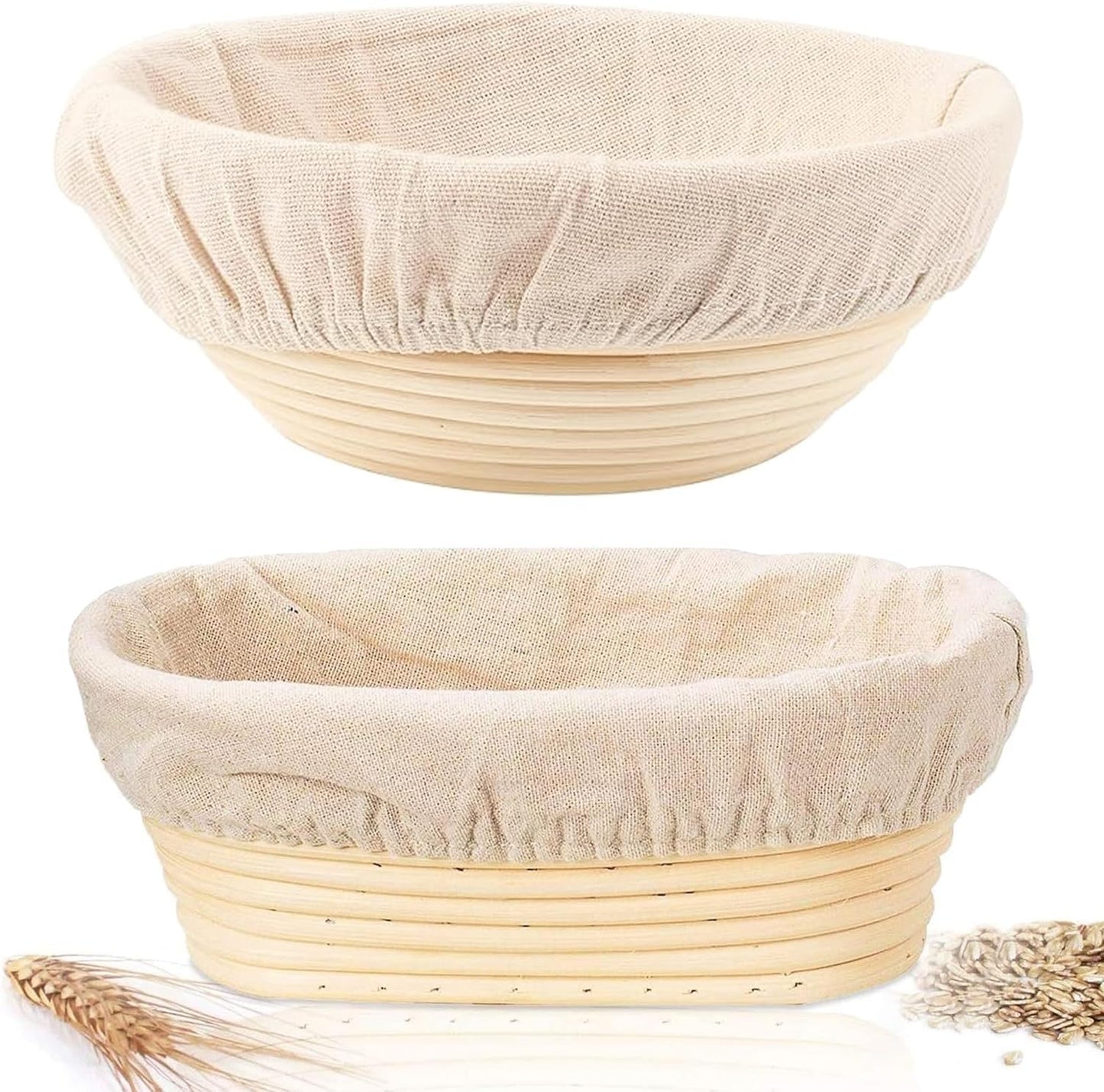 Skiennix Sourdough Bread Baking Set - 2 Pack Banneton Proofing Baskets (10" Round & Oval)