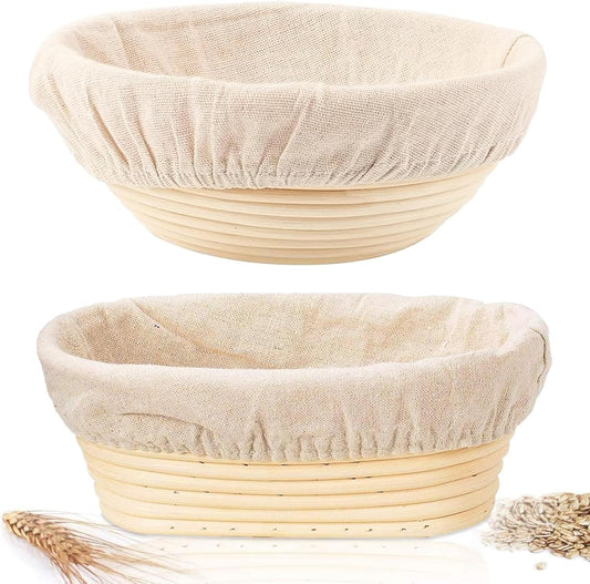 Skiennix Sourdough Bread Baking Set - 2 Pack Banneton Proofing Baskets (10" Round & Oval)