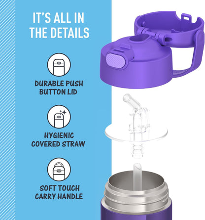 THERMOS FUNTAINER Water Bottle - 12 Ounce Kids Stainless Steel Vacuum Insulated - Violet Color
