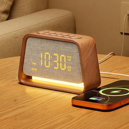 Alarm Clock with White Noise Machine & Night Light – Dark Wood Grain, Dual Alarm