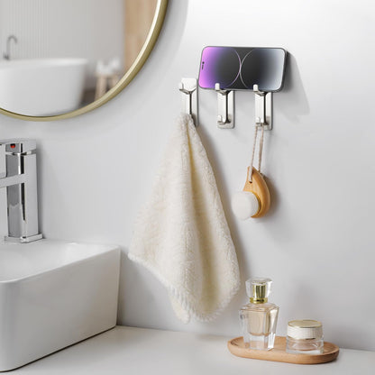 Pickpiff Wall Hooks - 13LB Strong Adhesive Coat & Towel Hangers | Brushed Nickel 6-Pack