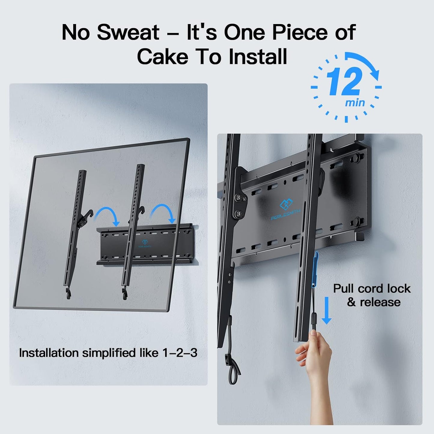 Perlesmith Tilting TV Wall Mount Bracket - Low Profile for 23-60 Inch LED, LCD, OLED TVs | VESA 400x400mm, 115lbs Capacity