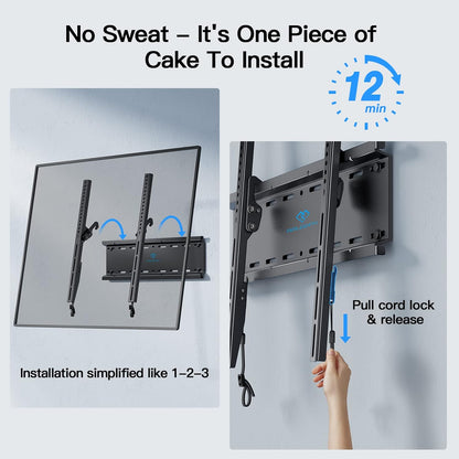 Perlesmith Tilting TV Wall Mount Bracket - Low Profile for 23-60 Inch LED, LCD, OLED TVs | VESA 400x400mm, 115lbs Capacity