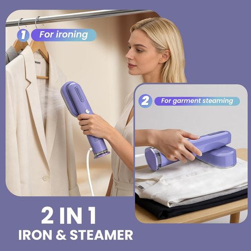 Heapsion Portable Handheld Garment Steamer - 1200W 2-in-1 Iron with Fast 30s Heat-Up & Self-Cleaning
