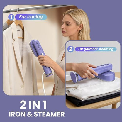Heapsion Portable Handheld Garment Steamer - 1200W 2-in-1 Iron with Fast 30s Heat-Up & Self-Cleaning