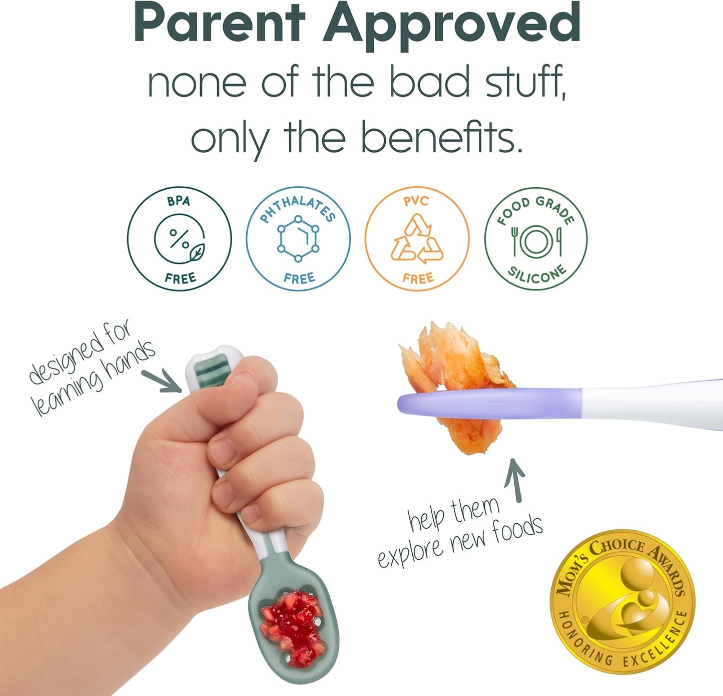 NumNum Baby Spoons Set - Silicone Self-Feeding Utensils for 6+ Months | BPA-Free, 6 Pack Rainbow