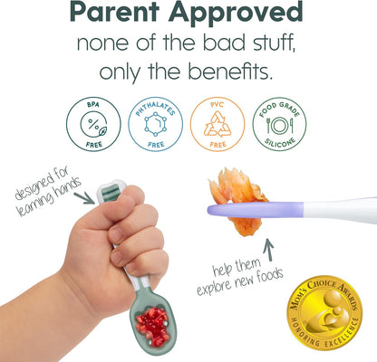 NumNum Baby Spoons Set - Silicone Self-Feeding Utensils for 6+ Months | BPA-Free, 6 Pack Rainbow