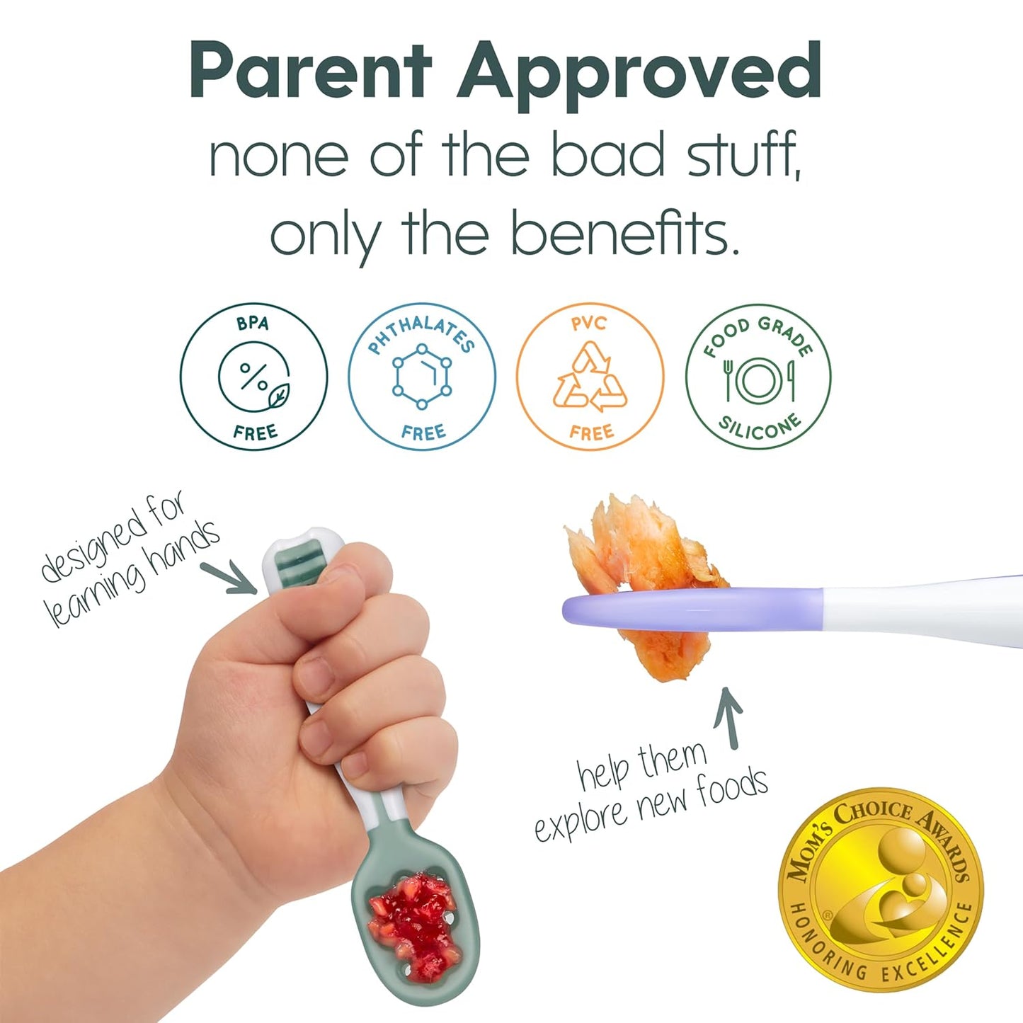 NumNum Baby Spoons Set - Silicone Pre-Spoon GOOtensils for Baby Led Weaning | 2 Teething Spoons + Travel Case, Blue/Navy