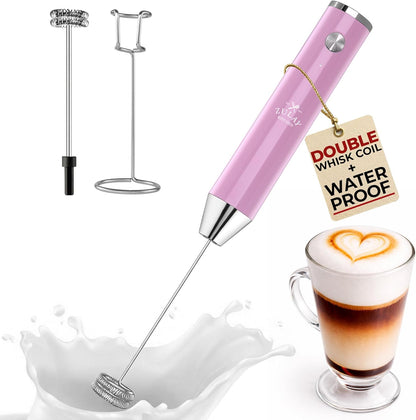 Zulay Kitchen Rechargeable Milk Frother - Powerful 2-Speed Motor, Waterproof Design | Pink Bubblegum Color