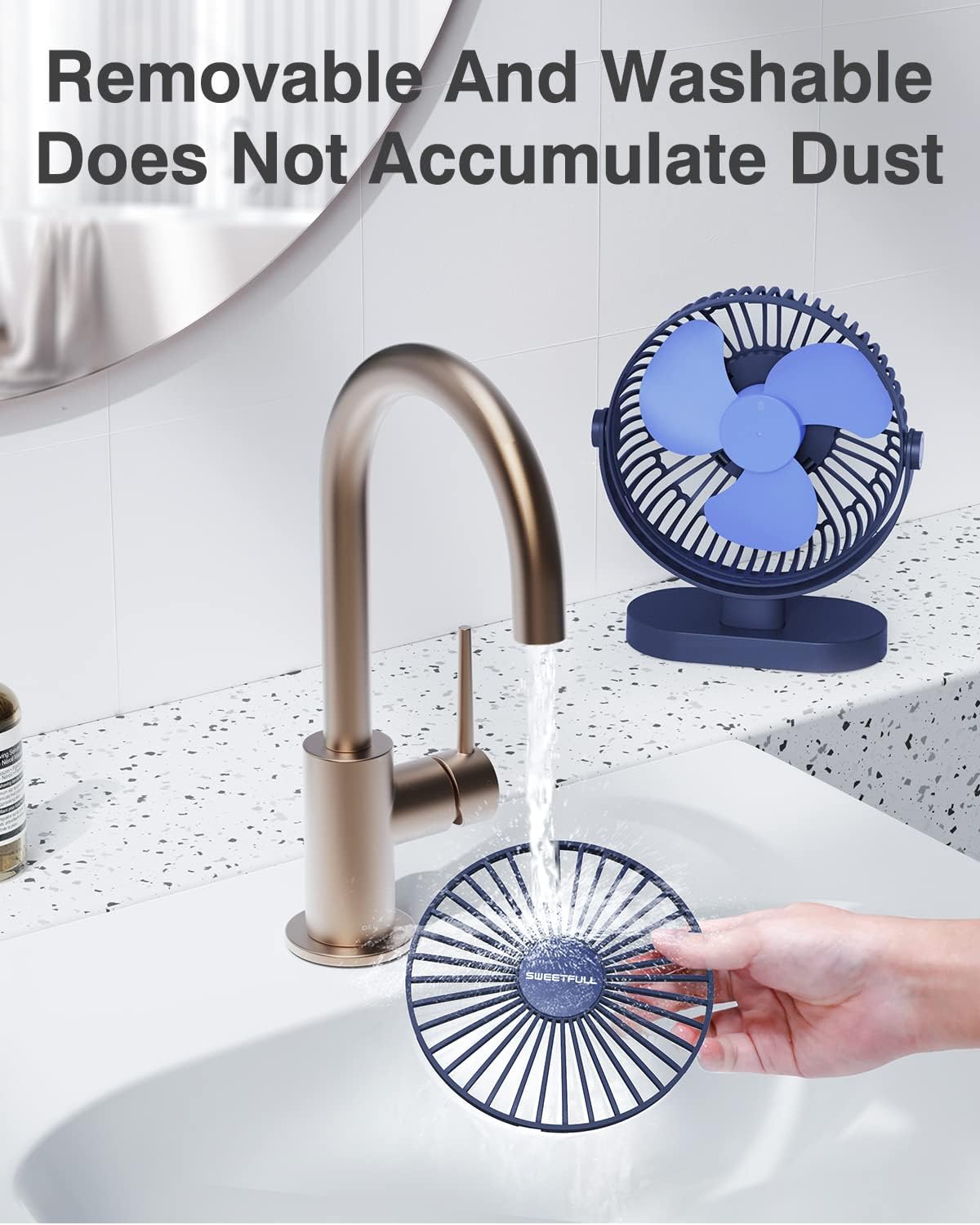 Sweetfull Small USB Desk Fan - 3-Speed Portable Mini Fan with 360° Adjustment | Quiet Operation, Blue