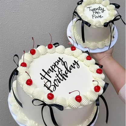 Skiennix Black Satin Cake Bows - 11 Pcs Coquette Toppers with Happy Birthday Sign | Perfect for Birthdays, Baby Showers & Weddings