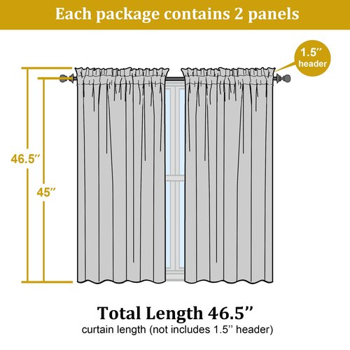 OWENIE White Sheer Curtains, 45 inches Long, 2 Panels, Rod Pocket, Light Filtering, Cafe Curtains for Kitchen, Bedroom, Small Window, 42W x 45L, 100% Polyester