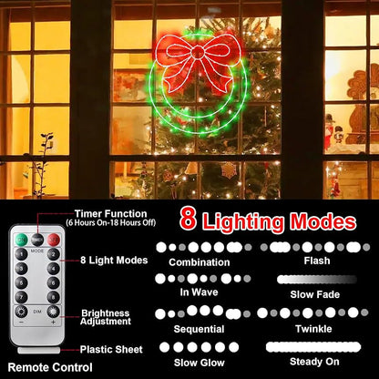 Variation 1: 14-Inch USB Christmas Wreath Window Lights with 8 Modes