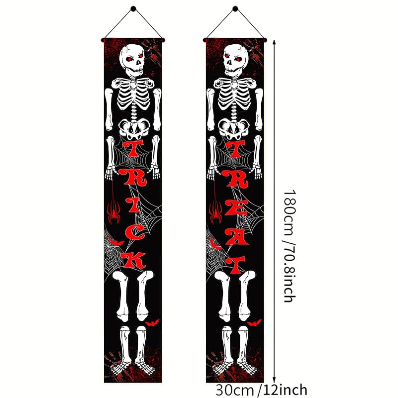 Christmas Door Banner 12x71 Welcome Sign - Halloween Skeleton Theme, Indoor/Outdoor