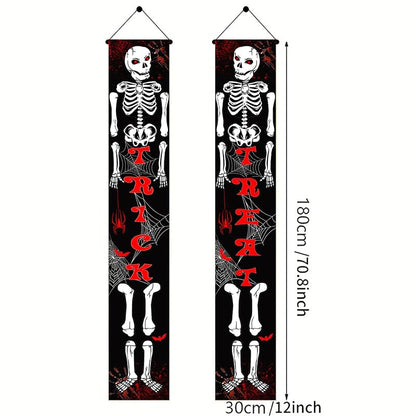 Christmas Door Banner 12x71 Welcome Sign - Halloween Skeleton Theme, Indoor/Outdoor