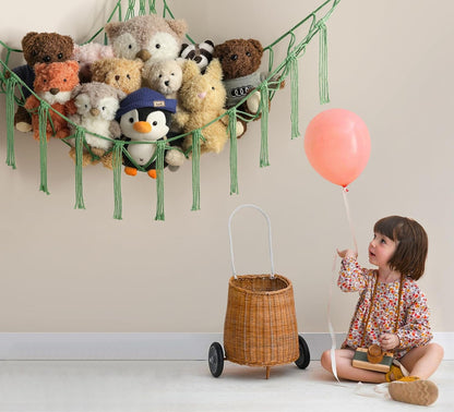 Mirolam Stuffed Animal Hammock - Corner Net Toy Storage Organizer in Matcha Green for Bedroom & Nursery