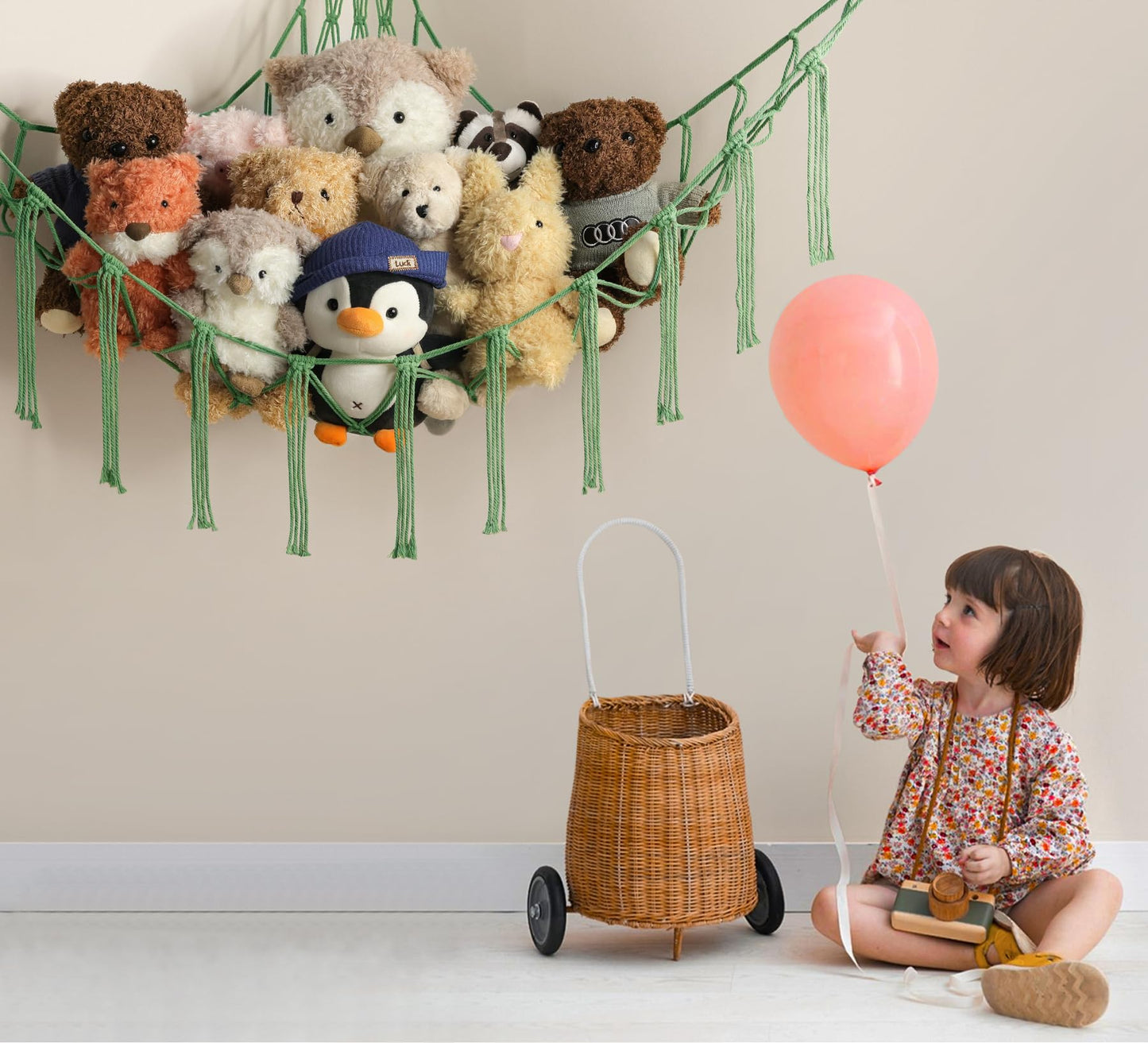 mirolam Stuffed Animal Hammock Corner Net for Toys Storage Hanging Stuff Animal Organizer Holder Matcha Green Room Bedroom Nursery Decor Organization