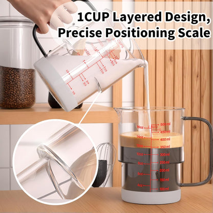 Newness 2-Cup Glass Measuring Cup - Upgraded Design with Cup/ML/Ounce Scale | Dishwasher & Microwave Safe