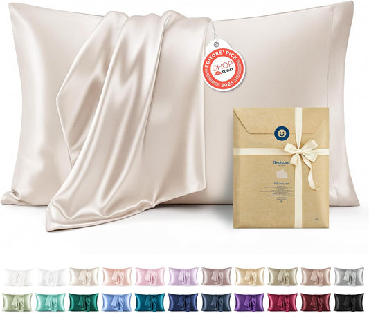 Bedsure King Size Satin Pillowcase Set - Silky Beige Pillow Cases for Hair & Skin, 20x36 Inches, 2-Pack