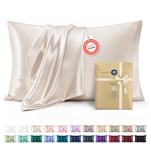 Bedsure King Size Satin Pillowcase Set of 2 - Beige Silky Pillow Cases for Hair and Skin with Envelope Closure, Similar to Silk Pillow Cases, Gifts for Women Men, 20x36 Inches, 2pcs