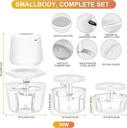 Skiennix Electric Garlic Chopper - Mini USB Portable Food Processor with 6 Blades | 100/250/400ML Capacity