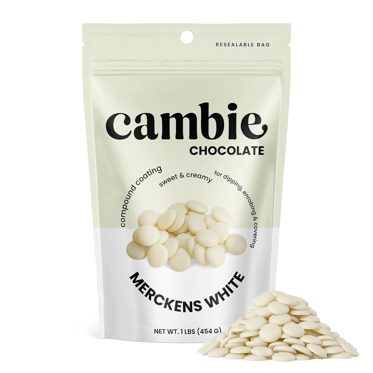 Merckens White Melting Chocolate Wafers - 1 Pound of Premium Quality for Cake Pops, Cocoa Bombs & Desserts