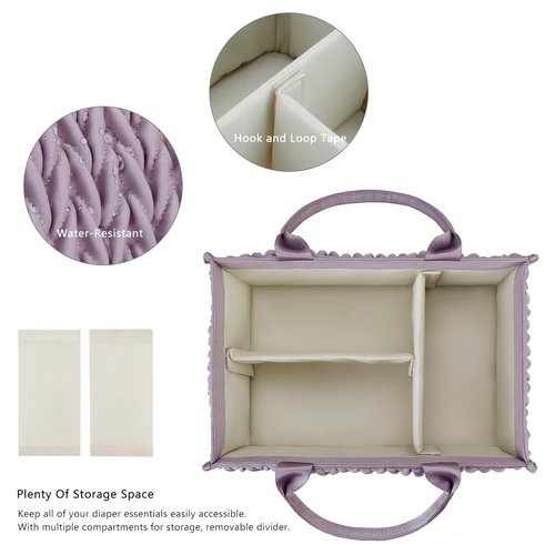 MOMIGO Baby Diaper Caddy Organizer - Fahion Mahua Water-resistent Nursery Storage Basket for Diapers and Baby Wipes, Diaper Stacker Car Organizer, newborn nursery Gift (Purple)