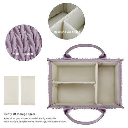 MOMIGO Baby Diaper Caddy Organizer - Fahion Mahua Water-resistent Nursery Storage Basket for Diapers and Baby Wipes, Diaper Stacker Car Organizer, newborn nursery Gift (Purple)