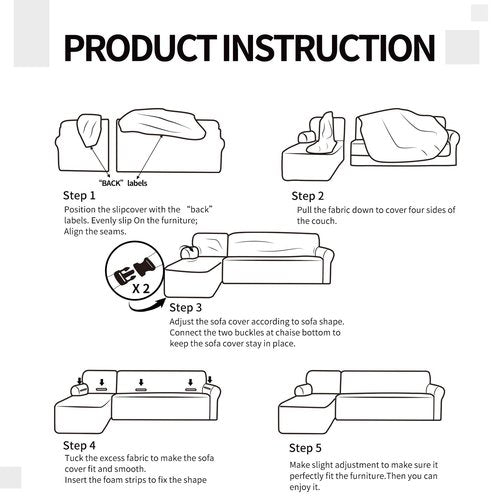 Easy-Going Stretch Sofa Slipcover 2 Pieces L-Shaped Cover Sectional Couch Cover for Living Room Jacquard Fabric Chaise Lounge Slipcover with Elastic Bottom for Dogs Kids Pets(X-Large Dark Gray)