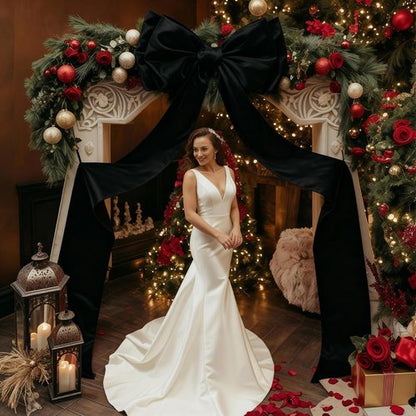 Giant Black Bow Decor - 75x19 Inch Christmas Tree Topper | Elegant Wall Backdrop for Weddings & Parties
