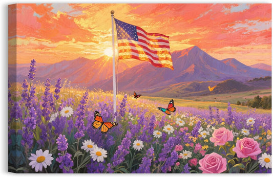 American Flag Canvas Wall Art - Vintage Americana Decor for Independence Day | 12 x 8 Inches