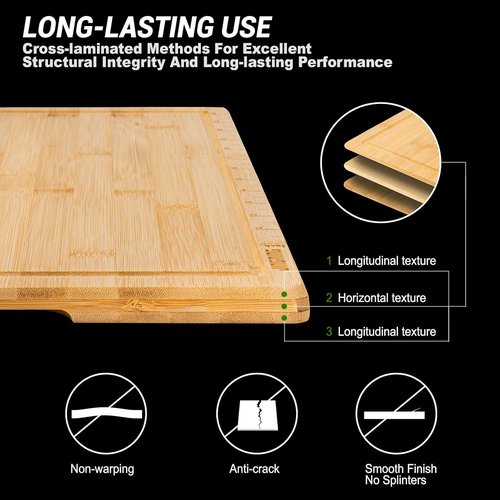 JINGNING Wooden Cutting Board Set of 3 - Anti-Cut Chopping Boards with Ruler | Small, Medium, Large