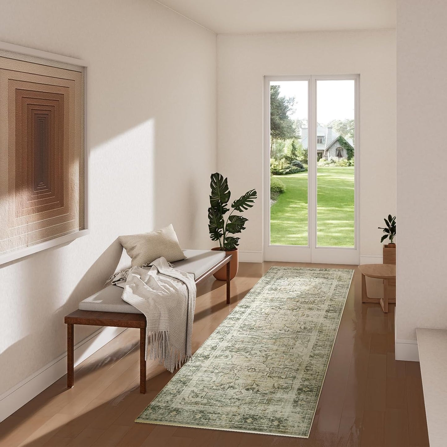 Skiennix Washable Rug Runners - Non-Slip Faux Wool Carpet for Hallways | Soft Low Pile, 2x6 ft
