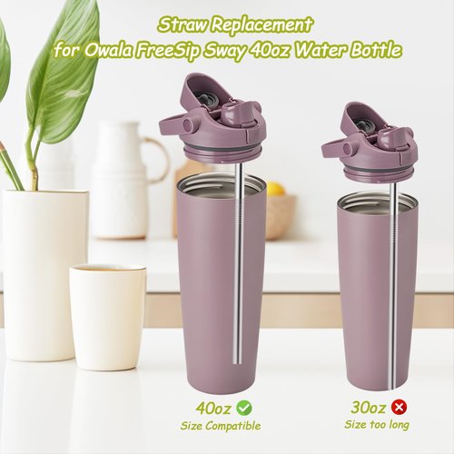 XZESH 6Pcs Metal Straw Replacement Compatible With Owala FreeSip Sway 40oz Water Bottle, With 2 Straw Cleaner, Reusable Stainless Steel Straws for Owala