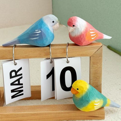 LWINGFLYER Hand-Carved Wooden Bird Figurines - Vibrant Miniature Statues for Home Decor | 3PCS Parrot Set
