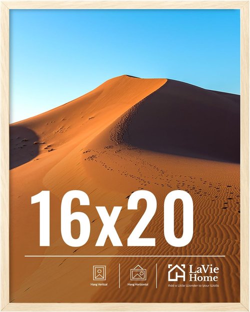 LaVie Home 16x20 Picture Frame - Classic Oak Frame with HD Plexiglass for Vertical/Horizontal Display