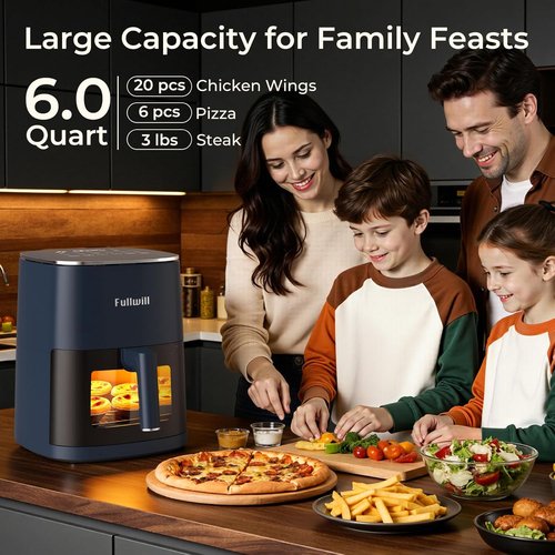 Fullwill 6QT Air Fryer - 12-in-1 Multi-Function Cooking with Viewing Window & Nonstick Basket - Blue