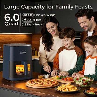 Fullwill 6QT Air Fryer - 12-in-1 Multi-Function Cooking with Viewing Window & Nonstick Basket - Blue