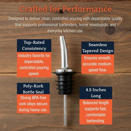 Liquor Pour Spouts with Dust Caps for Bottles with Standard Necks, 4-Pack, Free Flow for Accurate Shots, Leakproof, No Drip Flow Control for Whiskey Vodka Tequila, Home & Bartender Use, USA Made
